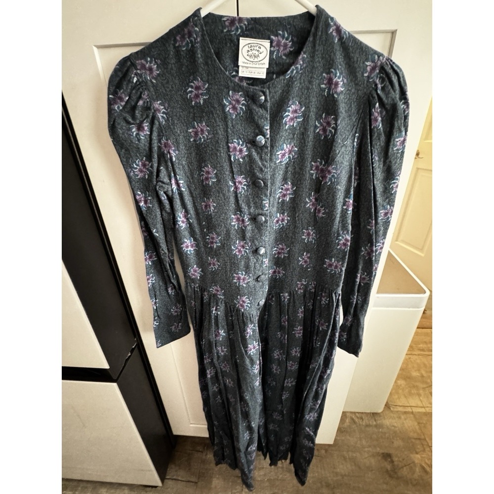Laura Ashley‎ Women's Vintage Corduroy 100% Cotton Floral Button Dress Size 10